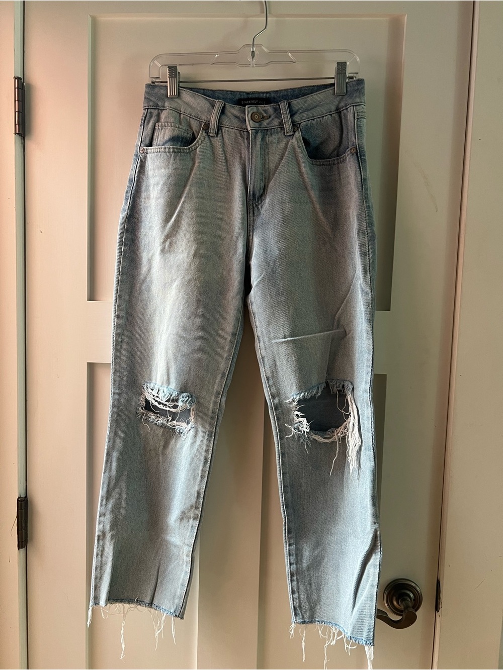 Sincerely Jules Light Blue Distressed Straight-Leg Jeans
